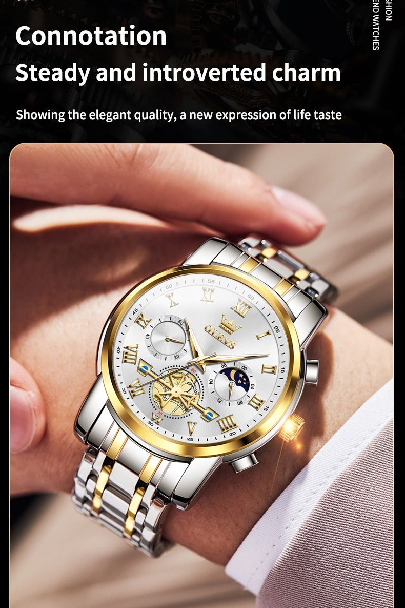 أوليفز ساعات OLEVS للرجال، ساعة أنيقة مقاومة للماء، كرونوغراف، كوارتز، من الفولاذ المقاوم للصدأ، مضيئة - Image 4