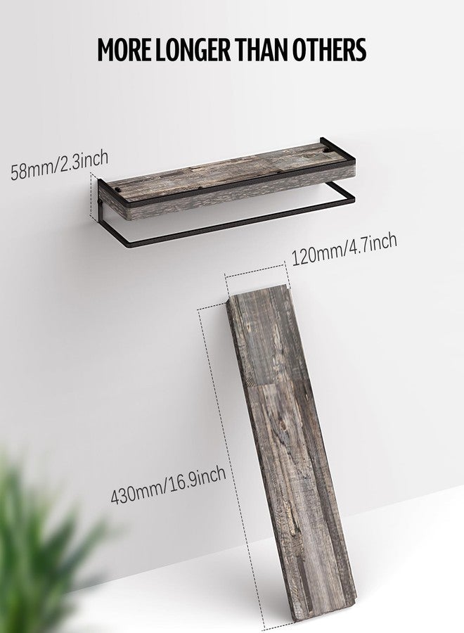 Meangood Floating Shelves Wall Mounted Set of 2, Wall Shelf with Towel Bar Rustic Wood Wall Storage Shelves for Bedroom,Living Room,Bathroom, Kitchen Pine - Image 4