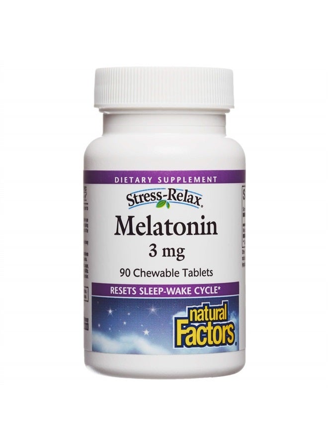 natural Factors Stress-Relax Melatonin 3 mg by Natural Factors, Natural Sleep Aid, Resets the Sleep-Wake Cycle, 90 chewable tablets (90 servings), Peppermint Flavor  - Image 1