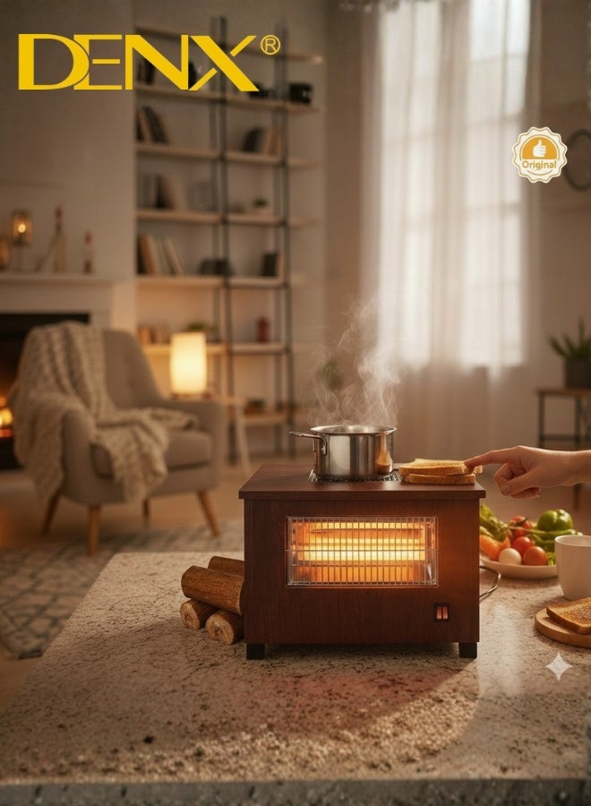 Denx 🔥 DENX DX2631 Multi-Purpose Electric Heater – 2000W Powerful Heating with Four-Side Heat Distribution and Top Cooking Surface – Elegant Wood Design and Easy to Move - Image 4