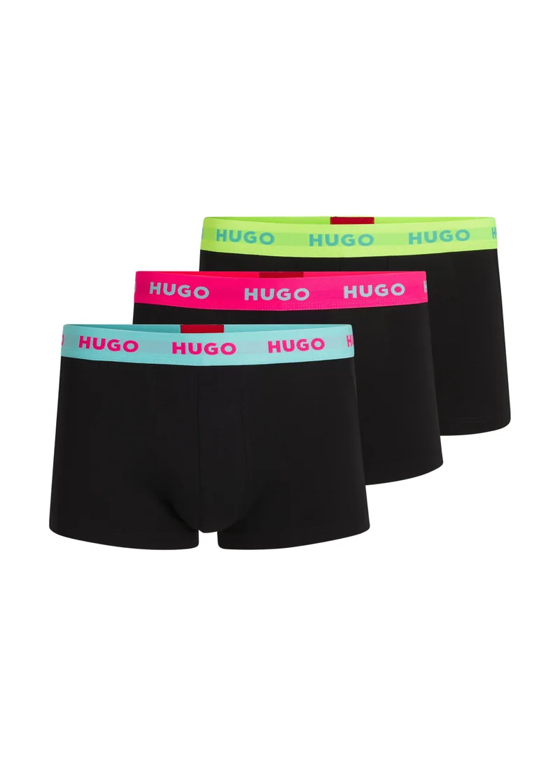 HUGO Three-pack of stretch-cotton trunks with logo waistbands