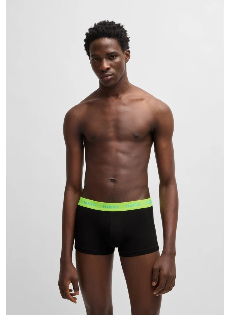 HUGO Three-pack of stretch-cotton trunks with logo waistbands