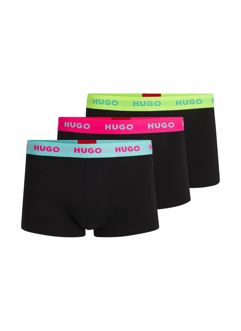 HUGO Three-pack of stretch-cotton trunks with logo waistbands