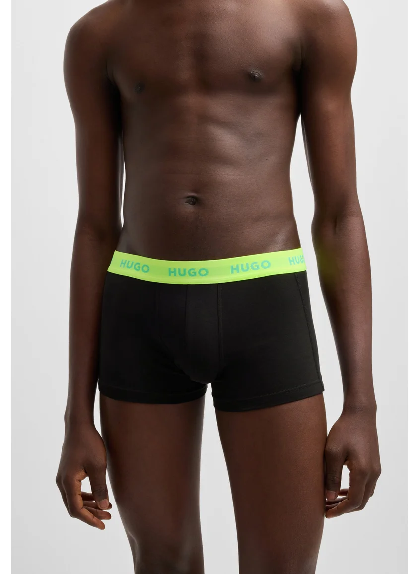 HUGO Three-pack of stretch-cotton trunks with logo waistbands