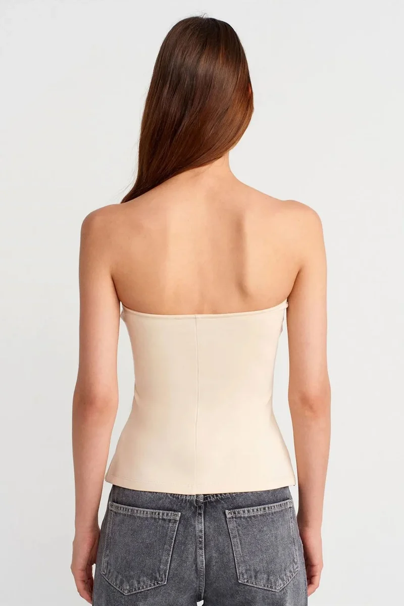 Dilvin Cream Natural DILVIN Strapless Slim-fit Bandeau Blouse for Women | Best Price UAE