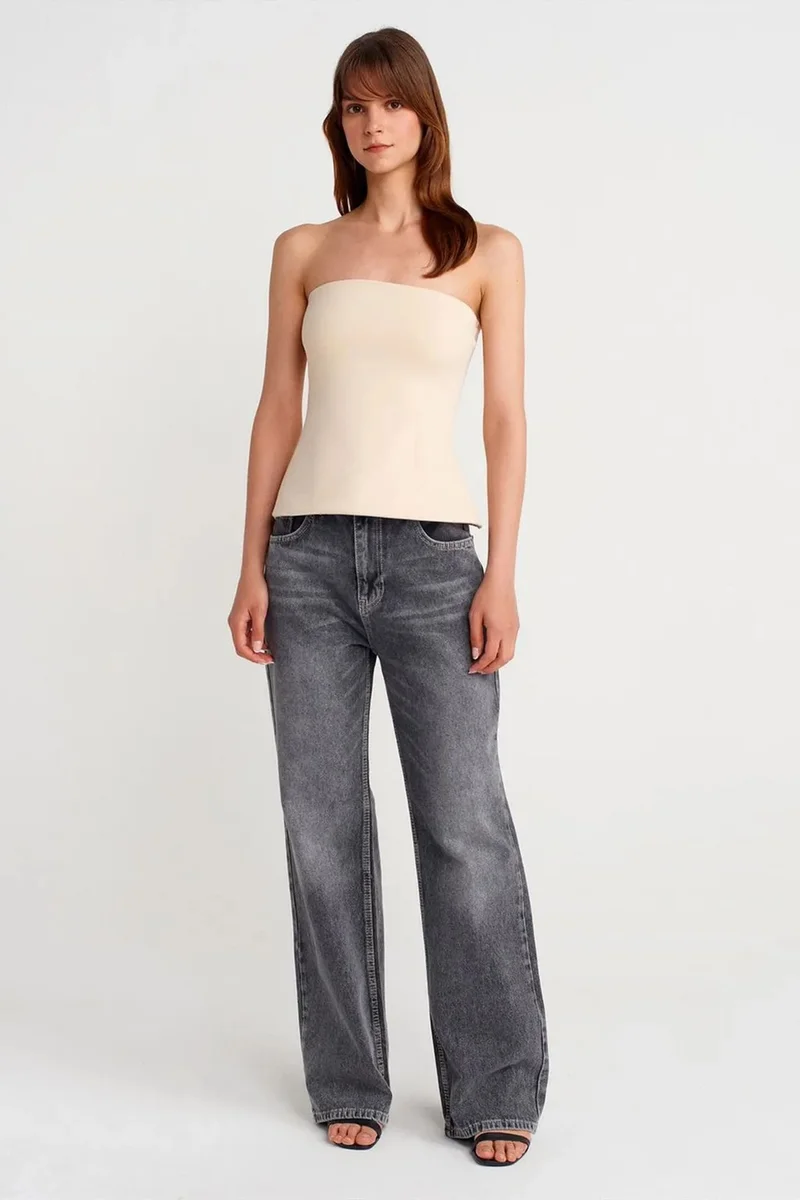Dilvin Cream Natural DILVIN Strapless Slim-fit Bandeau Blouse for Women | Best Price UAE