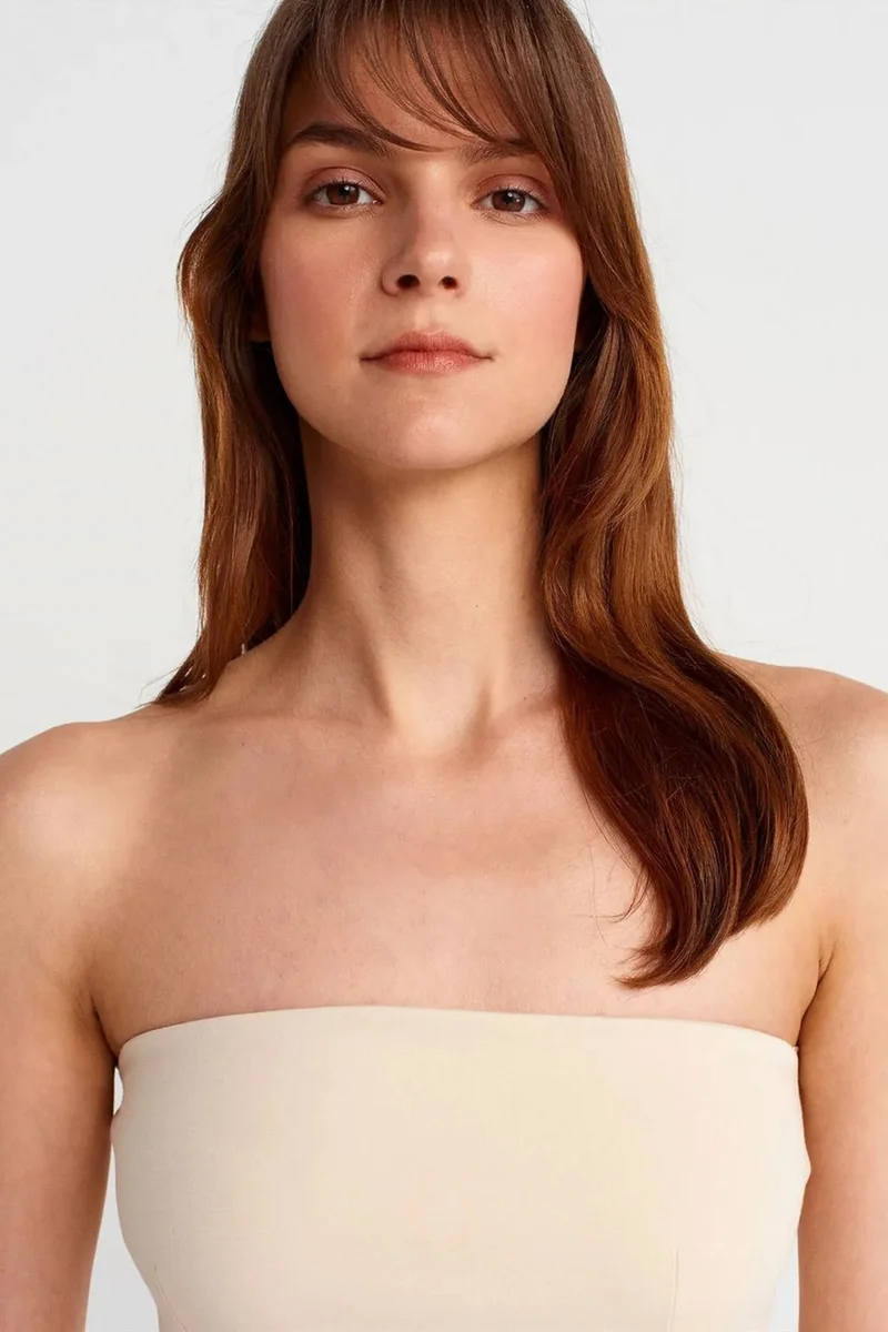 Dilvin Cream Natural DILVIN Strapless Slim-fit Bandeau Blouse for Women | Best Price UAE