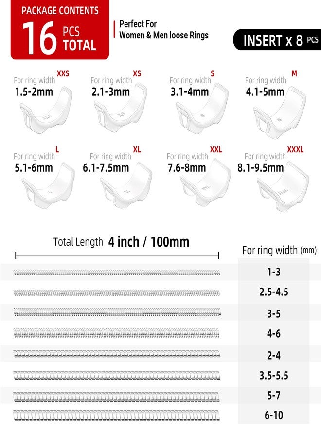 Omilly Ring Sizer Adjuster for Loose Rings - 16 Sizes, 2 Styles (Ring Spacers & Spiral), Invisible Ring Guards, Jewelry Fitter Resizer for Women & Men, Solve Ring Looseness (Transparent, Easy to Use) - Image 4