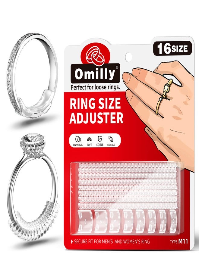 Omilly Ring Sizer Adjuster for Loose Rings - 16 Sizes, 2 Styles (Ring Spacers & Spiral), Invisible Ring Guards, Jewelry Fitter Resizer for Women & Men, Solve Ring Looseness (Transparent, Easy to Use) - Image 1