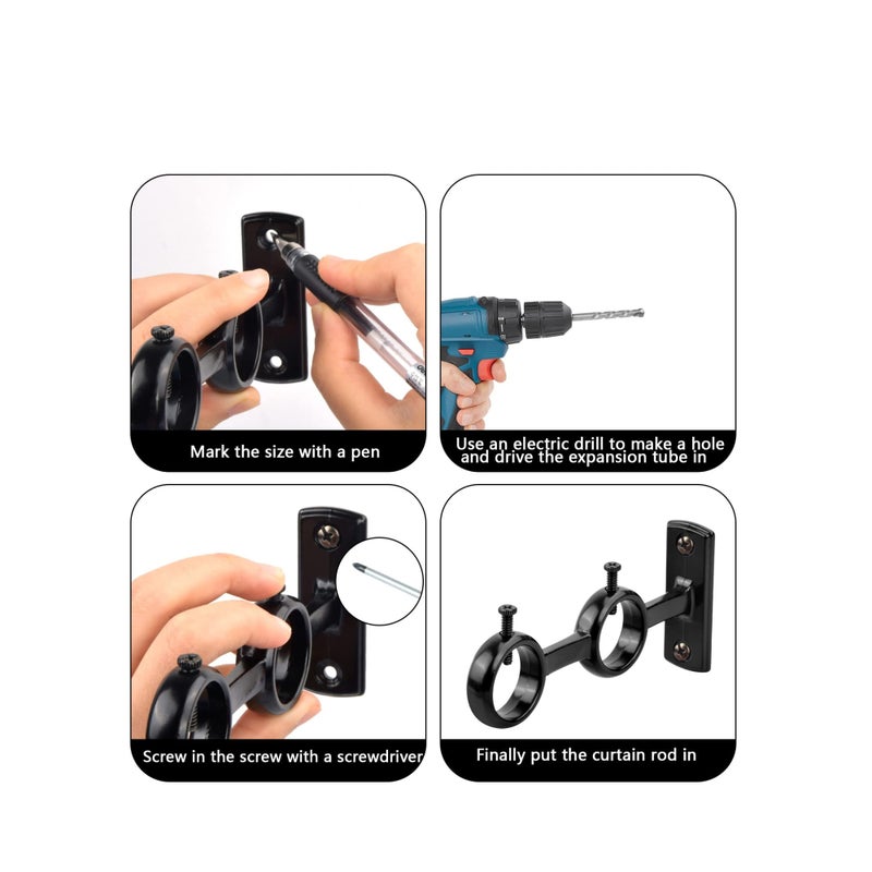 Barakah Bracket for Curtain Pole, 2pcs Double Curtain RodHolder, Wall Mount Heavy Duty Adjustable 28mm Curtain Rod Bracket for Window, Bedroom, Home Black - Image 3