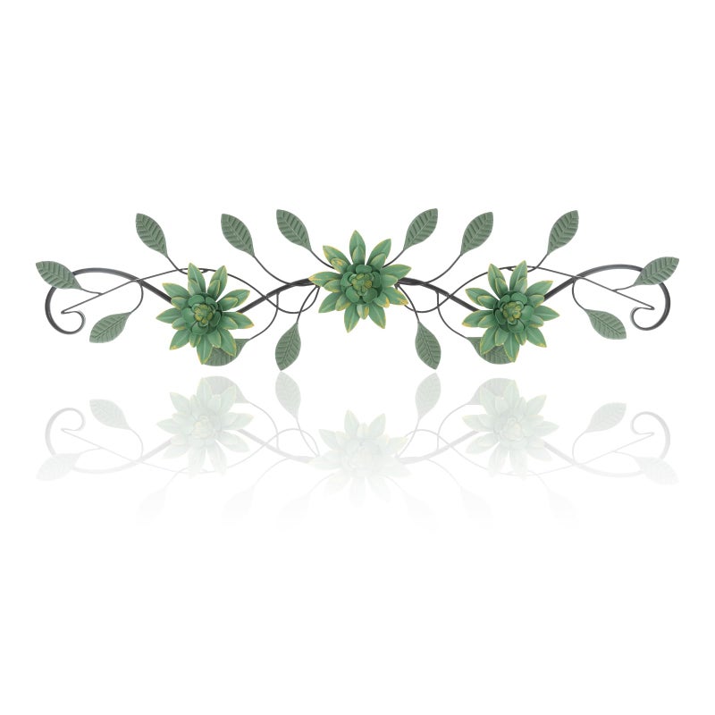 KHJCXS Metal Wall Art Modern Minimalist Metal Flowers Indoor Decor Horizontal Wall Art Iron Artwork,for Over Door,Bedroom,Living Room,Kitchen,Office Scroll Decor(Green) - Image 1
