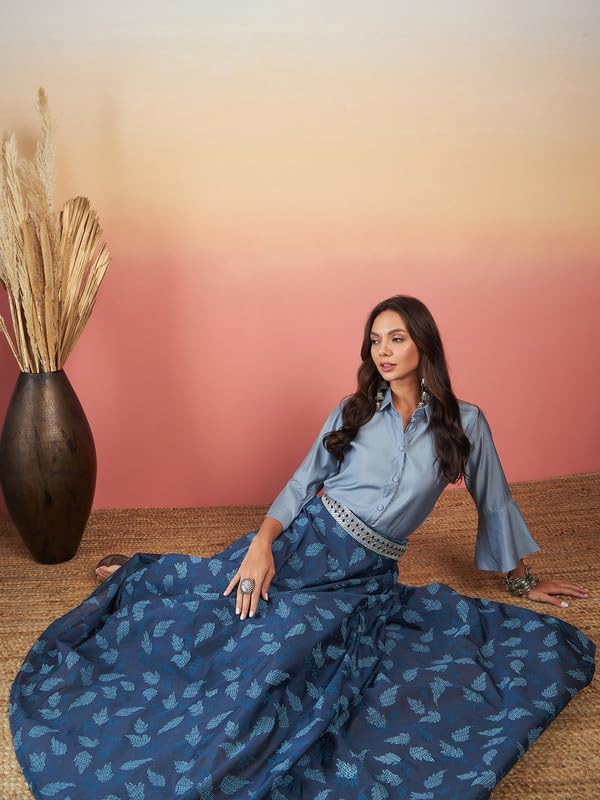 InWeave BLUE & GREY CHANDERI SKIRT FUSION SET - Image 5