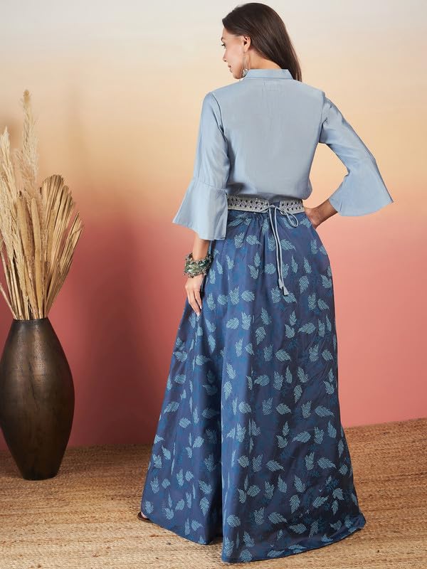 InWeave BLUE & GREY CHANDERI SKIRT FUSION SET - Image 3