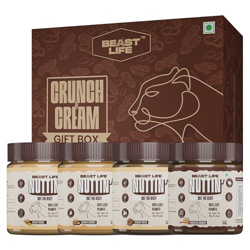 BeastLife Crunch & Cream Peanut Butter Combo Box – 4 Flavors (Mango, Coconut, Coffee, Chocolate) | 24.5 G Protein | 350 gm Each | 100% Peanuts, High Protein | Zero Palm Oil | Non‑GMO Nut Butter | Fitness-Friendly Spread | Zero Cholesterol - Image 1