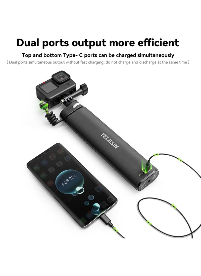TELESIN - TELESIN 10000mAh Power Bank Selfie Stick Charging Handle Grip for GoPro 12 11 10 9 DJI Action 3 4 Insta360 X3 Camera Smart Phone - Image 1