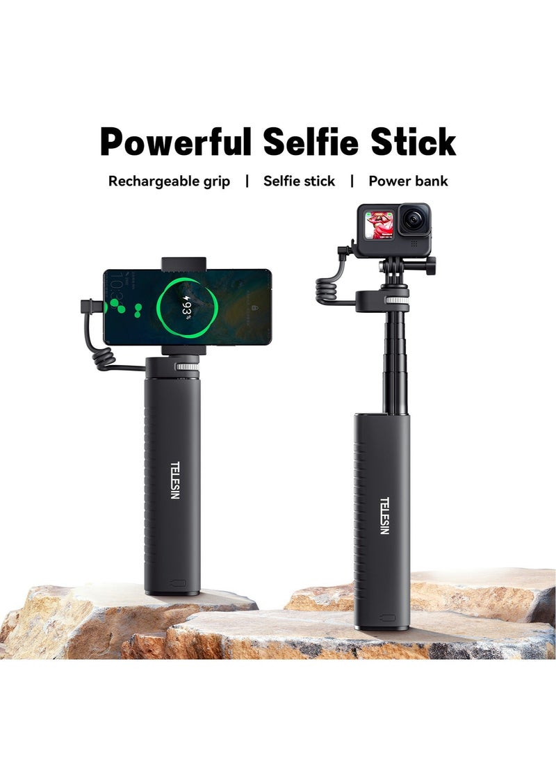 TELESIN - TELESIN 10000mAh Power Bank Selfie Stick Charging Handle Grip for GoPro 12 11 10 9 DJI Action 3 4 Insta360 X3 Camera Smart Phone - Image 1