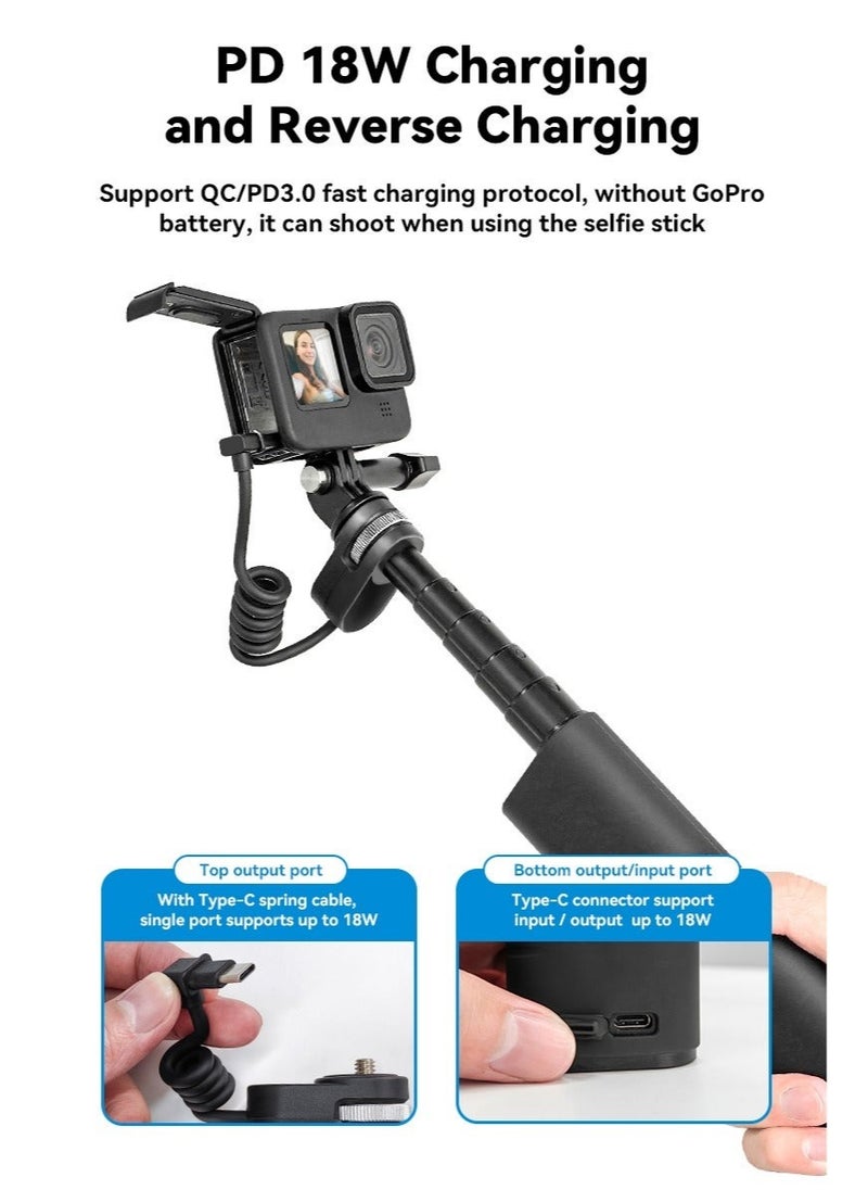 TELESIN - TELESIN 10000mAh Power Bank Selfie Stick Charging Handle Grip for GoPro 12 11 10 9 DJI Action 3 4 Insta360 X3 Camera Smart Phone - Image 1