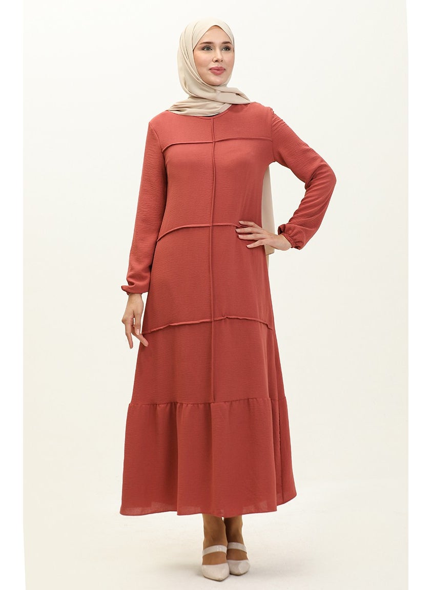 Sefa Merve - Aerobin Fabric Pleated Dress 6595-03 Dusty Rose - Image 1
