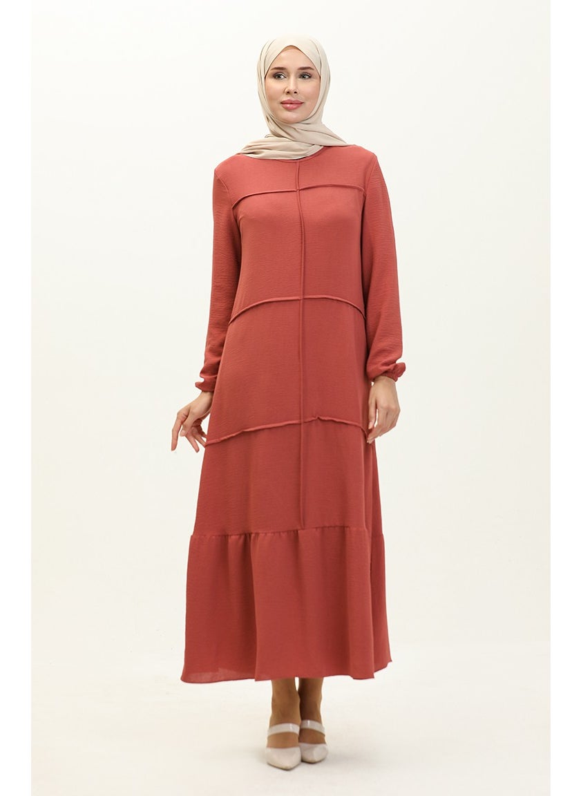 Sefa Merve - Aerobin Fabric Pleated Dress 6595-03 Dusty Rose - Image 1