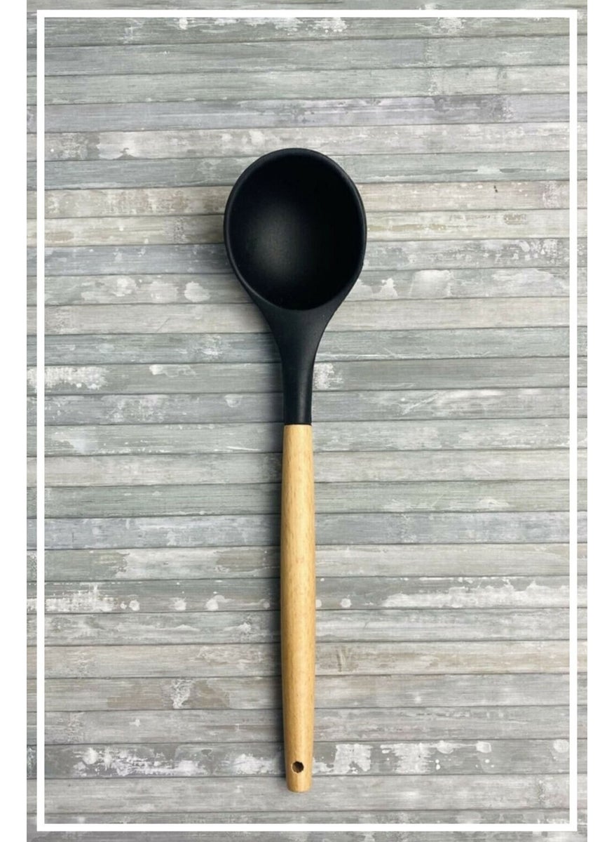 Hazarpazar Silicone Ladle with Bamboo Handle - Black  - Image 1