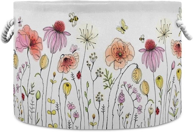 xigua Cotton Rope Basket Colorful Wildflowers Baby Laundry Basket Blanket Kids Toy Storage Basket - Image 1