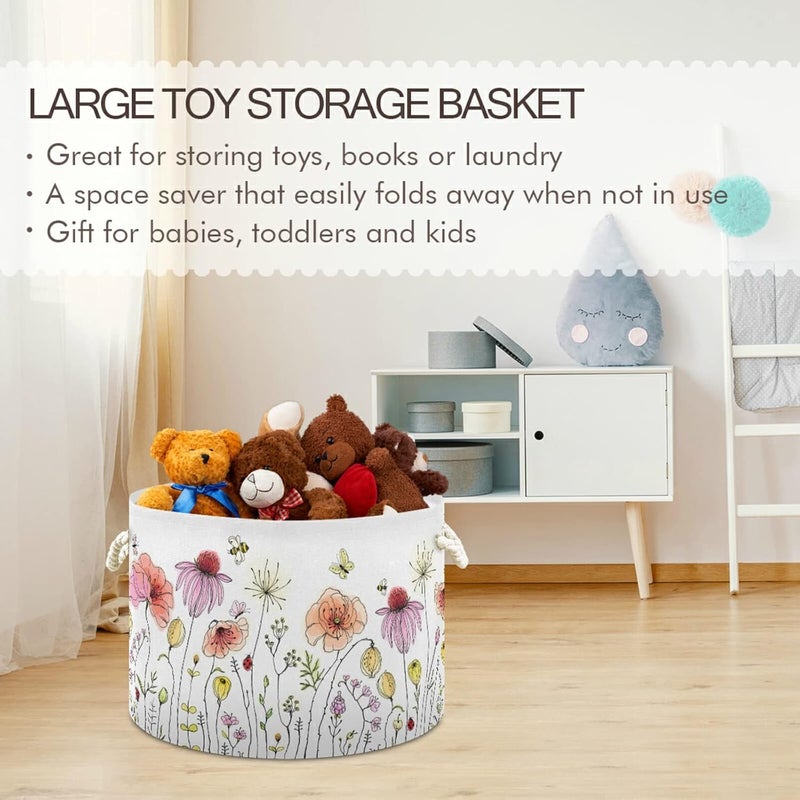 xigua Cotton Rope Basket Colorful Wildflowers Baby Laundry Basket Blanket Kids Toy Storage Basket - Image 5