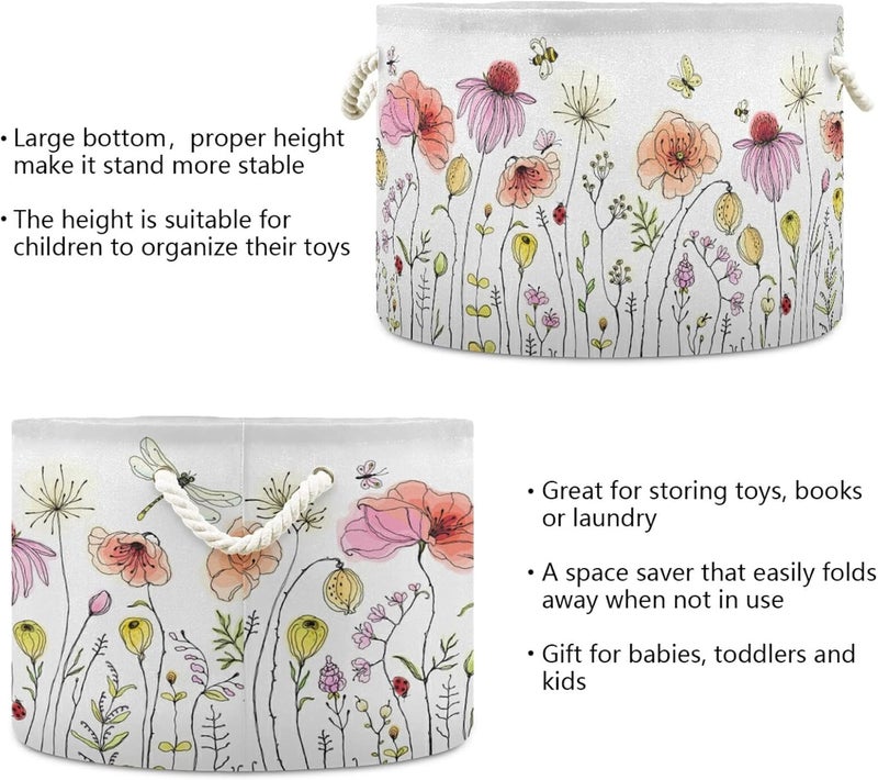 xigua Cotton Rope Basket Colorful Wildflowers Baby Laundry Basket Blanket Kids Toy Storage Basket - Image 3