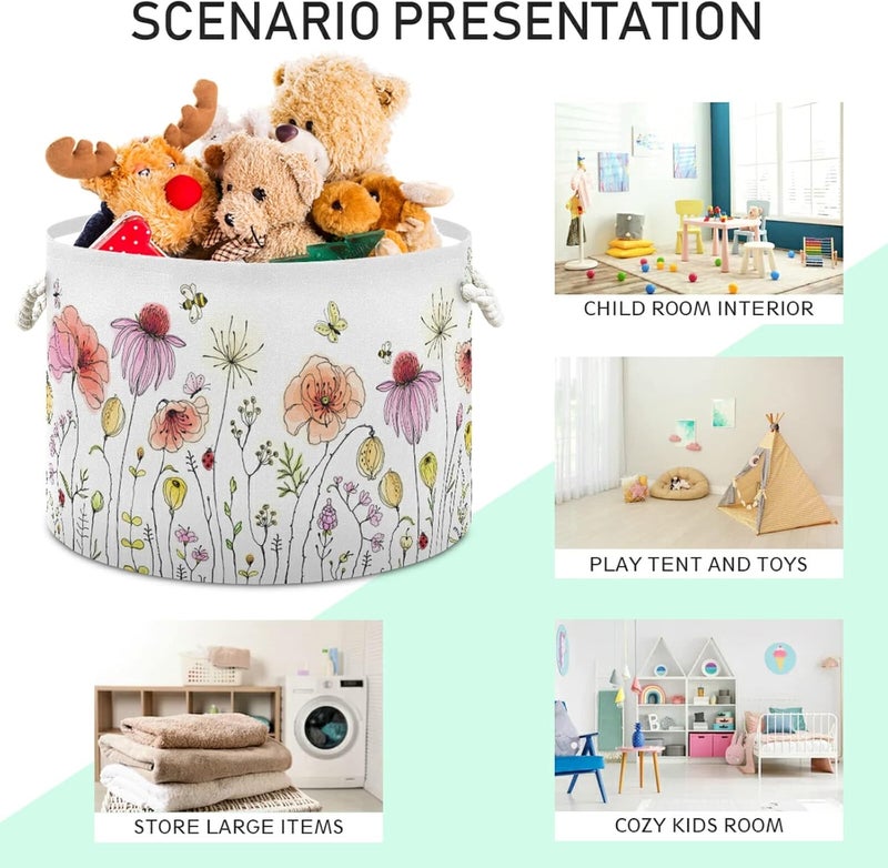 xigua Cotton Rope Basket Colorful Wildflowers Baby Laundry Basket Blanket Kids Toy Storage Basket - Image 4