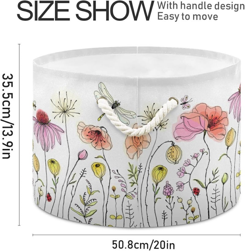 xigua Cotton Rope Basket Colorful Wildflowers Baby Laundry Basket Blanket Kids Toy Storage Basket - Image 2