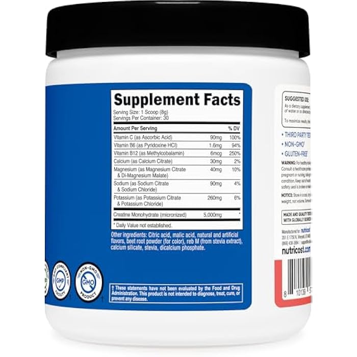 Nutricost Creatine Monohydrate + Hydration Watermelon Flavored (30 Servings) - 7 Vitamins & Minerals, 5000mg of Creatine Per Serving - Image 5