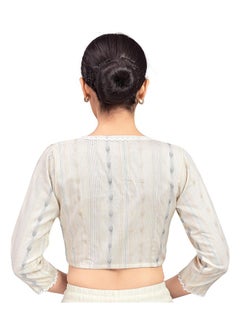 Studio Shringaar Studio Shringaar Women's Readymade Cotton Ikat 3/4 Sleeves Saree Blouse(Off-White, 40)  - Image 2