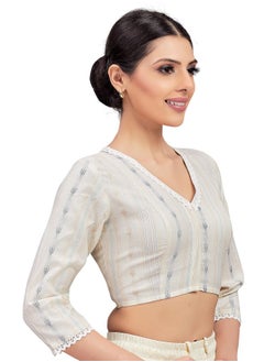 Studio Shringaar Studio Shringaar Women's Readymade Cotton Ikat 3/4 Sleeves Saree Blouse(Off-White, 40)  - Image 5