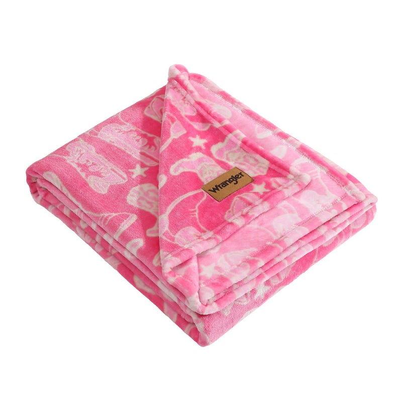 Wrangler - Throw Blanket  Super Soft Premium Plush Bedding  Western Luxurious Bedding  Yellowstone Inspired  Oeko-Tex Certified (Knockin Boots Pink  50 x 60) - Image 1