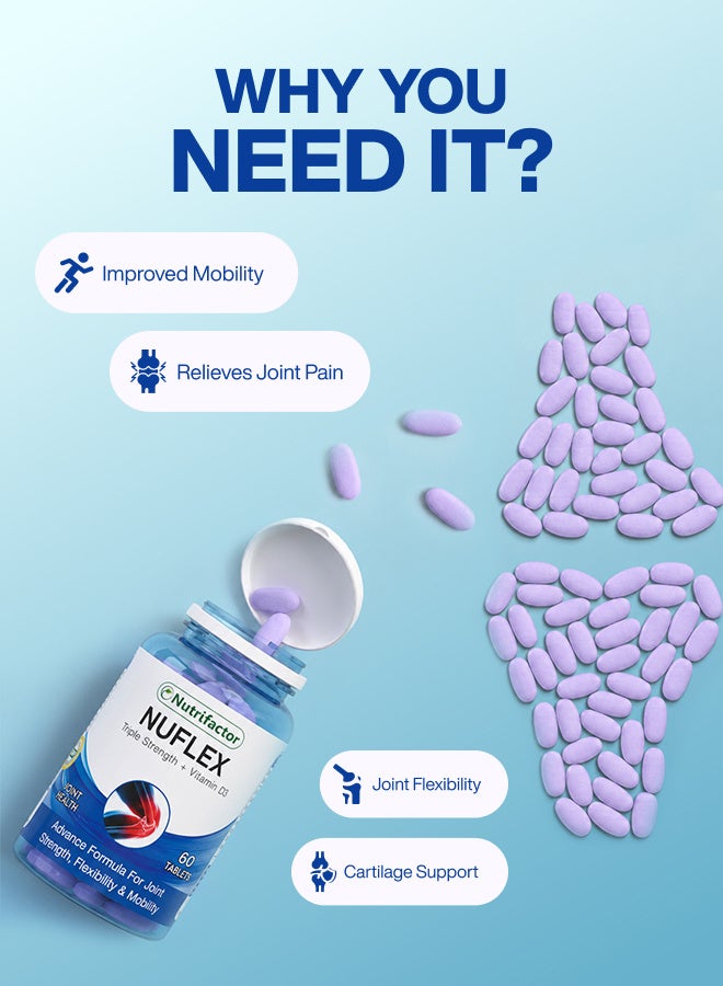 Nutrifactor Nuflex - Joint Support Formula for Joint Flexibility, Lubrication, and Mobility (60 Tablets) - Image 3