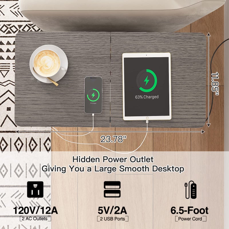 LIDYUK End Table with Charging Station, Narrow Side Table with Drawer and USB Ports & Power Outlets, Nightstand Bedside Tables for Small Spaces, Bedroom, Living Room, Dark Grey - Image 4
