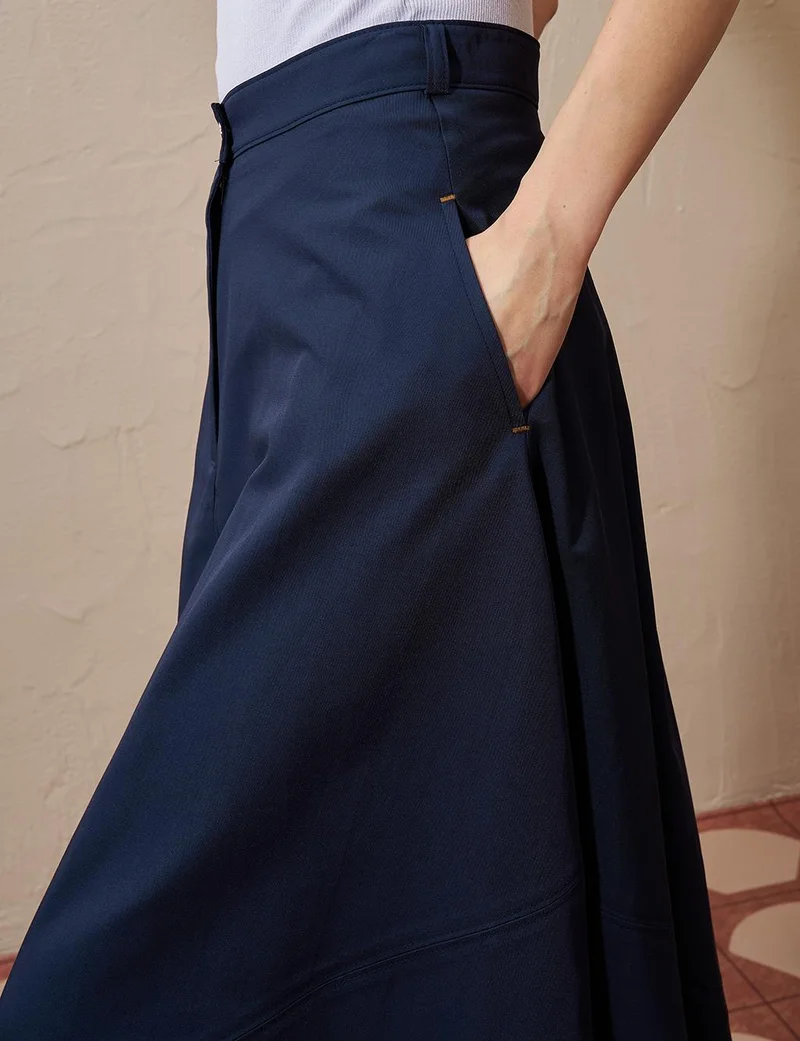 Kayra Stitched Detailed Bell Skirt Dark Navy