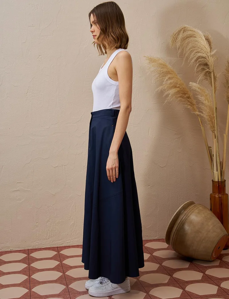Kayra Stitched Detailed Bell Skirt Dark Navy