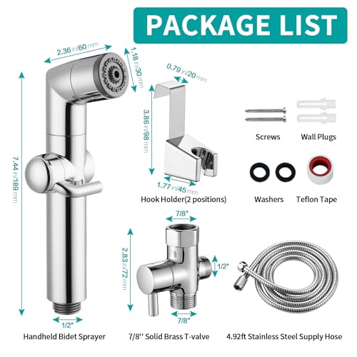 MIAOHUI Muslim Shower, Handheld Bidet Sprayer for Toilet, Cloth Diaper Sprayer, Health Faucet, Bum Gun with Hose and Holder, Wall or Tank Mount(Chrome) - Image 5