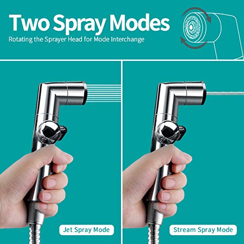 MIAOHUI Muslim Shower, Handheld Bidet Sprayer for Toilet, Cloth Diaper Sprayer, Health Faucet, Bum Gun with Hose and Holder, Wall or Tank Mount(Chrome) - Image 3