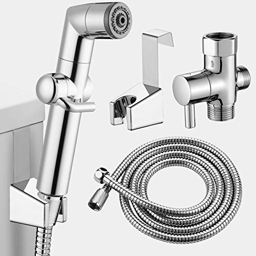 MIAOHUI Muslim Shower, Handheld Bidet Sprayer for Toilet, Cloth Diaper Sprayer, Health Faucet, Bum Gun with Hose and Holder, Wall or Tank Mount(Chrome) - Image 1
