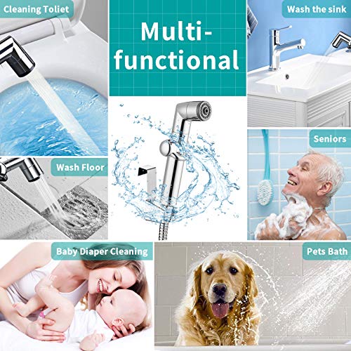 MIAOHUI Muslim Shower, Handheld Bidet Sprayer for Toilet, Cloth Diaper Sprayer, Health Faucet, Bum Gun with Hose and Holder, Wall or Tank Mount(Chrome) - Image 2