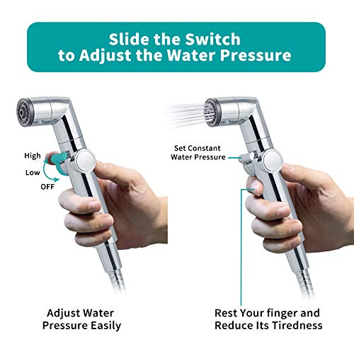 MIAOHUI Muslim Shower, Handheld Bidet Sprayer for Toilet, Cloth Diaper Sprayer, Health Faucet, Bum Gun with Hose and Holder, Wall or Tank Mount(Chrome) - Image 4