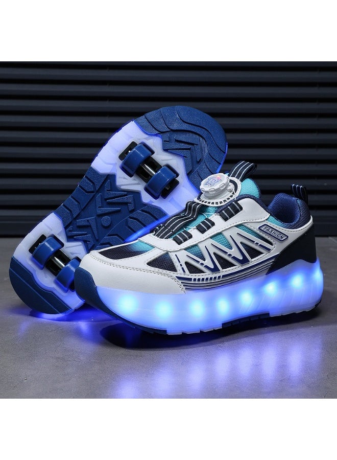 سكاي فيو أحذية تزلج بعجلات للأطفال الأولاد والبنات، أحذية رياضية عصرية مطورة بأربع عجلات قابلة للفصل للأطفال، أحذية رياضية مناسبة للمبتدئين - Image 1