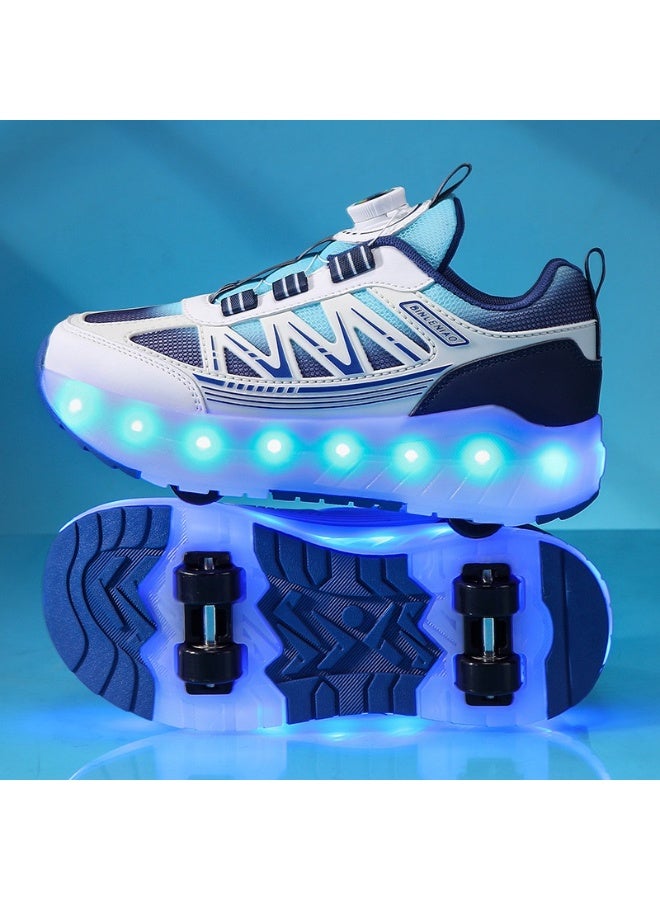 سكاي فيو أحذية تزلج بعجلات للأطفال الأولاد والبنات، أحذية رياضية عصرية مطورة بأربع عجلات قابلة للفصل للأطفال، أحذية رياضية مناسبة للمبتدئين - Image 2