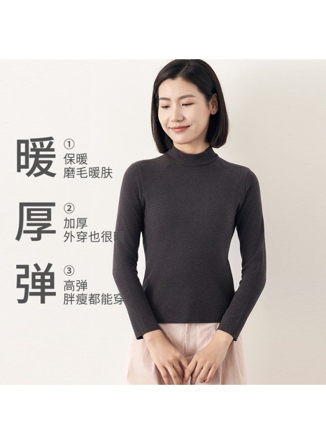 MEIBIAO Semi-Turtle Neck Warm Long-Sleeve Base Shirt For Women, Winter Fleece-Lined Thickened Underwear Single Piece Top, Autumn Wear For Layering Or Outerwear - Image 3