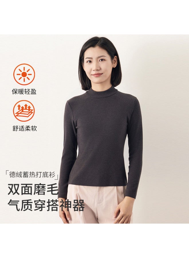 MEIBIAO Semi-Turtle Neck Warm Long-Sleeve Base Shirt For Women, Winter Fleece-Lined Thickened Underwear Single Piece Top, Autumn Wear For Layering Or Outerwear - Image 2