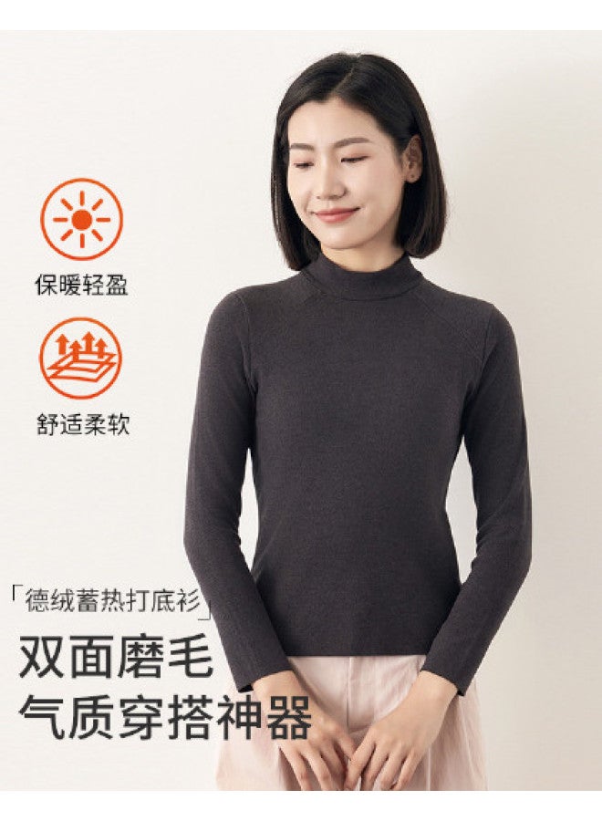 MEIBIAO Semi-Turtle Neck Warm Long-Sleeve Base Shirt For Women, Winter Fleece-Lined Thickened Underwear Single Piece Top, Autumn Wear For Layering Or Outerwear - Image 1