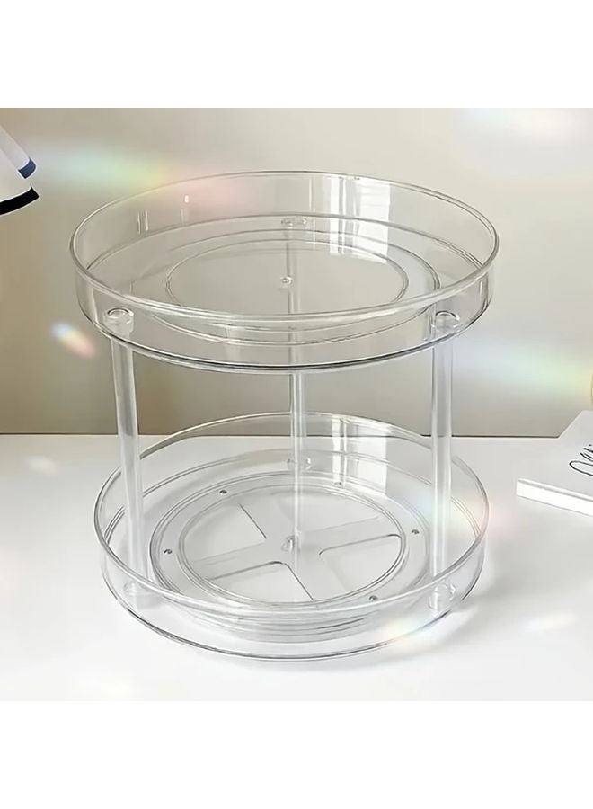 2 Layer Rotating Makeup Organizer Adjustable Cosmetic Carousel With Brush Holder Perfume Tray Large Capacity Clear Display Cabinet - Image 1