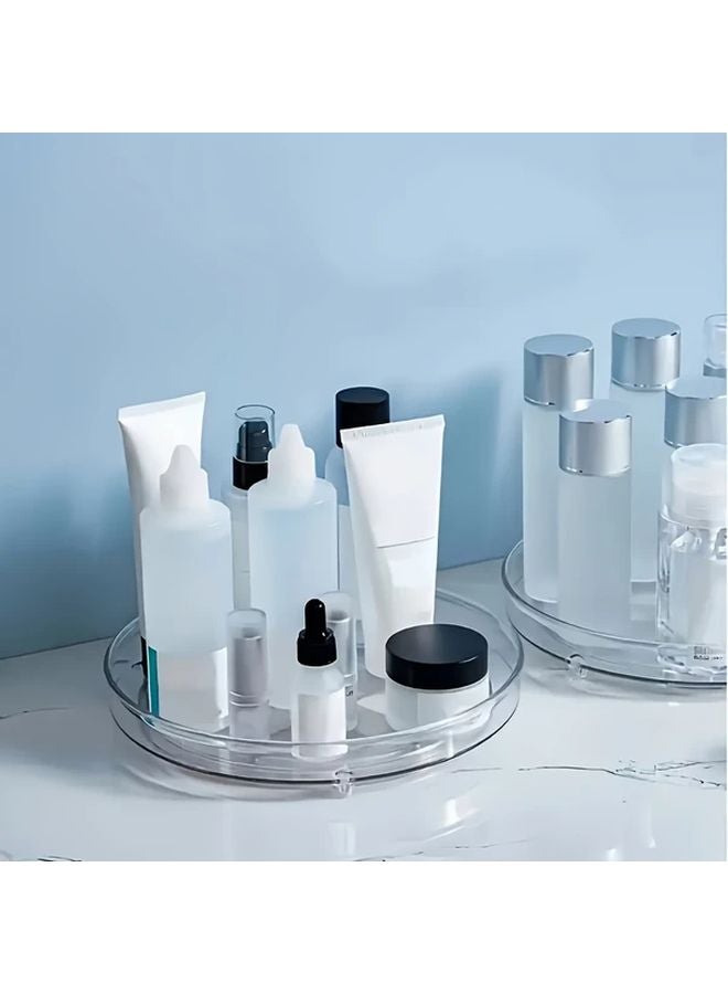 2 Layer Rotating Makeup Organizer Adjustable Cosmetic Carousel With Brush Holder Perfume Tray Large Capacity Clear Display Cabinet - Image 5