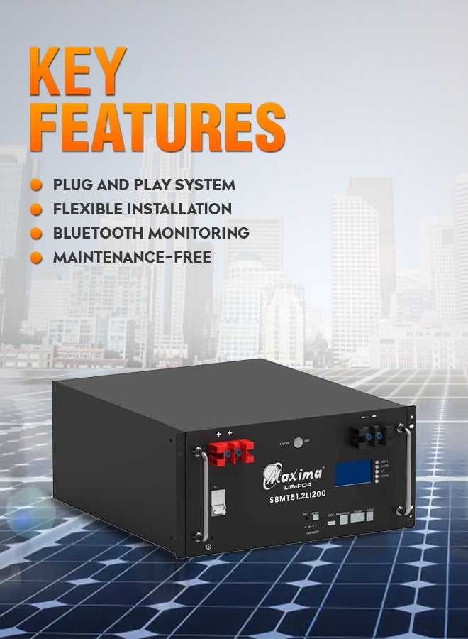 Maxima SBM-51.2-LI-200Ah Rack Lithium Battery 51.2V 200Ah Energy Storage Module with Smart BMS for Solar UPS Telecom Systems Long Cycle Life High Performance - Image 2